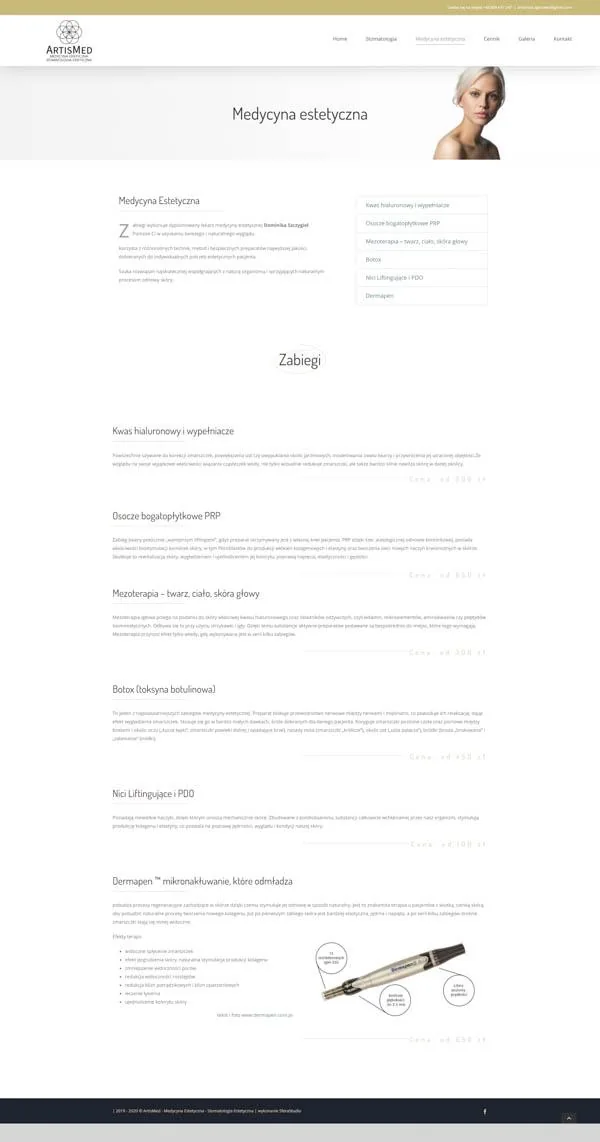 Pełny podgląd projektu strony ArtisMed